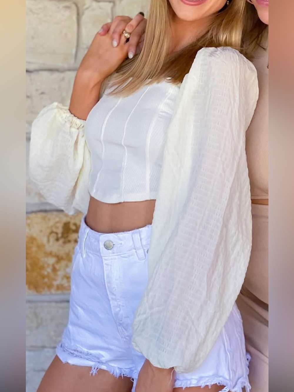 Urban Outfitters Cream Puff Sleeve Crop Top